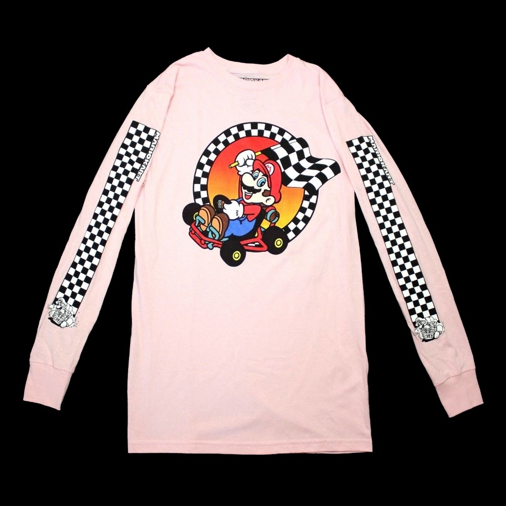 MARIO KART Pink Long Sleeve T Shirt Racing